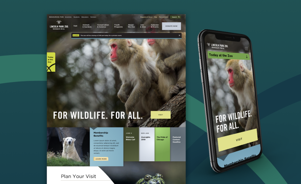 screenshot of lincoln park zoo's homepage