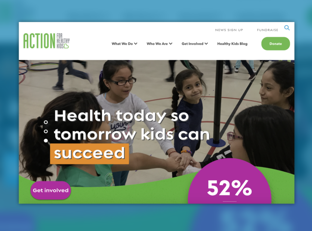 screenshot of action for healthy kids homepage