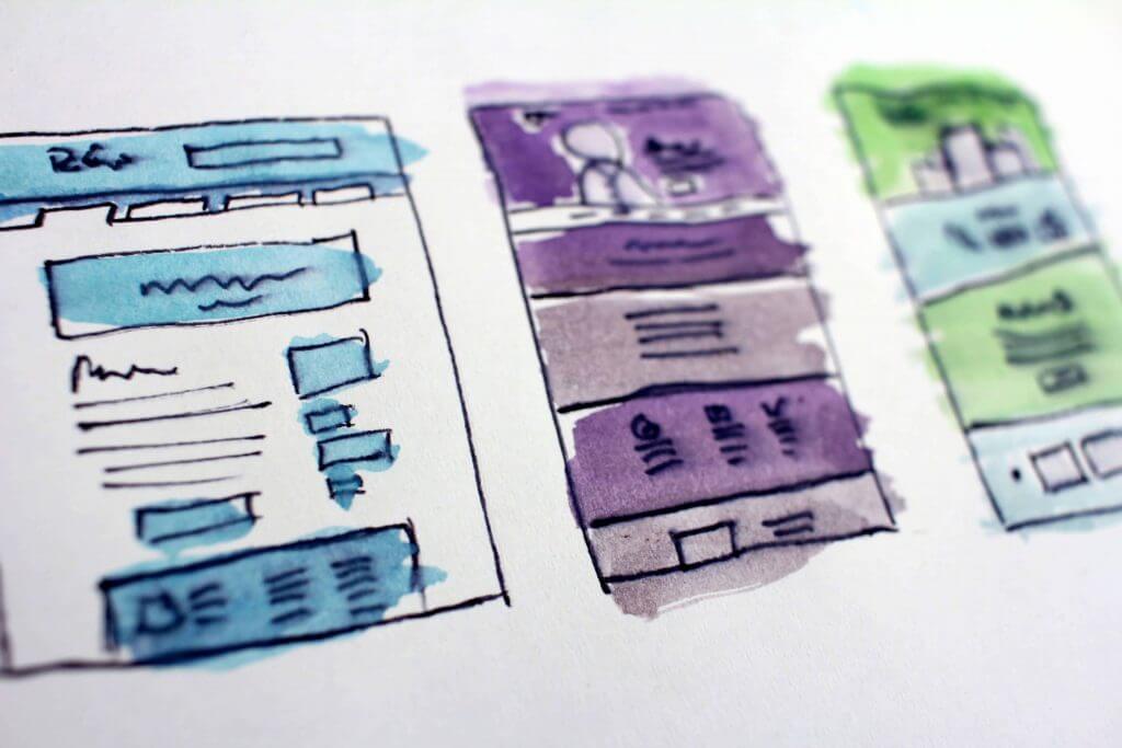 website sketch outline with colors