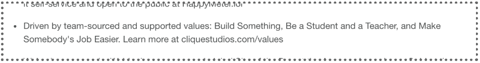 Screenshot of section of job listing with Clique's core values