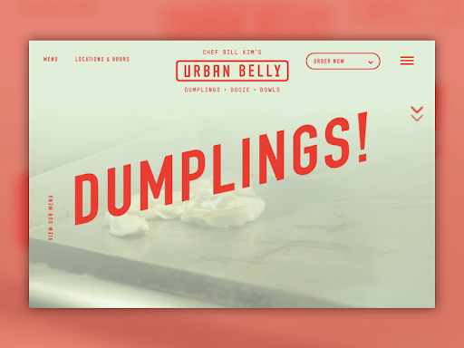 Screenshot of Urban Belly's website saying "Dumplings!"