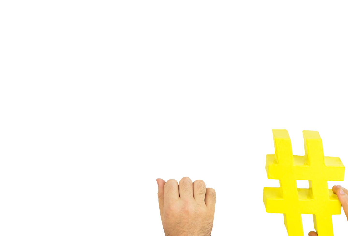 Two hands passing a hashtag along