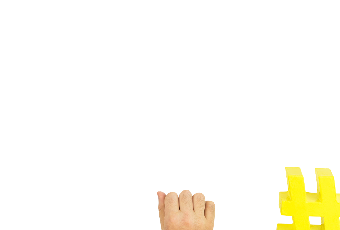 Two hands passing a hashtag along