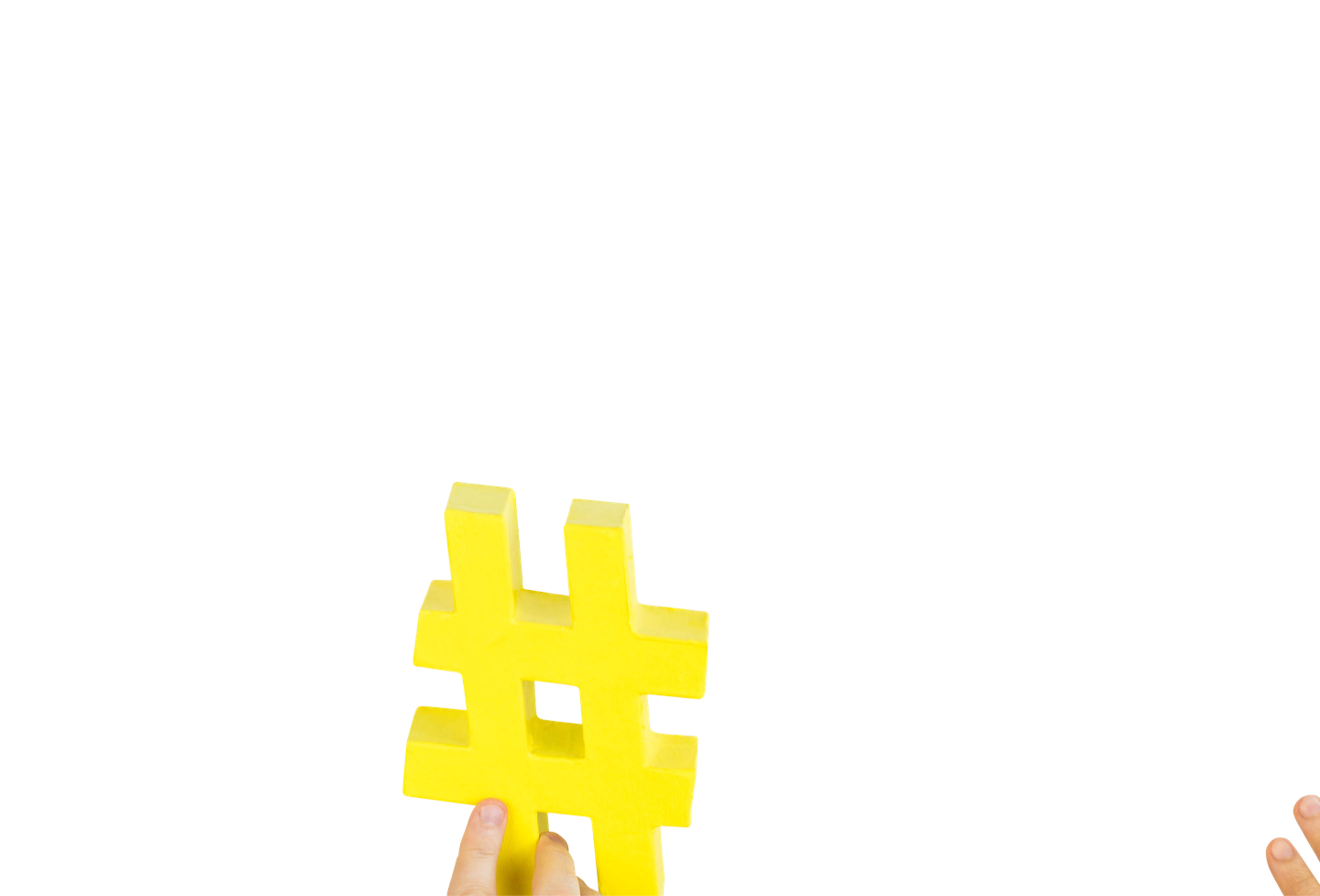 Two hands passing a hashtag along