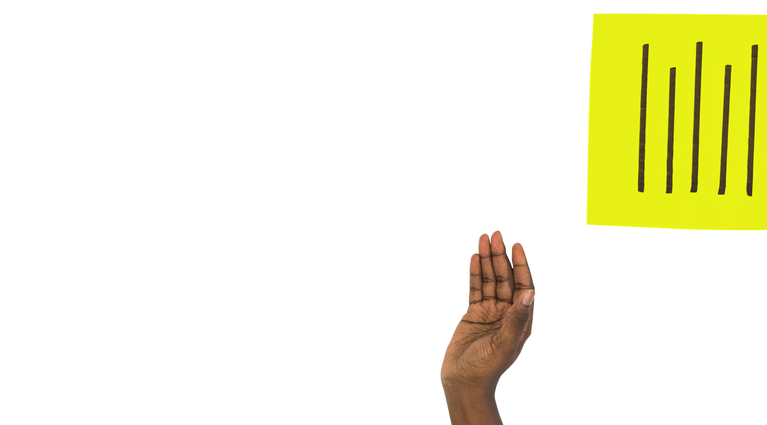 Two hands passing a piece of paper with writing on it