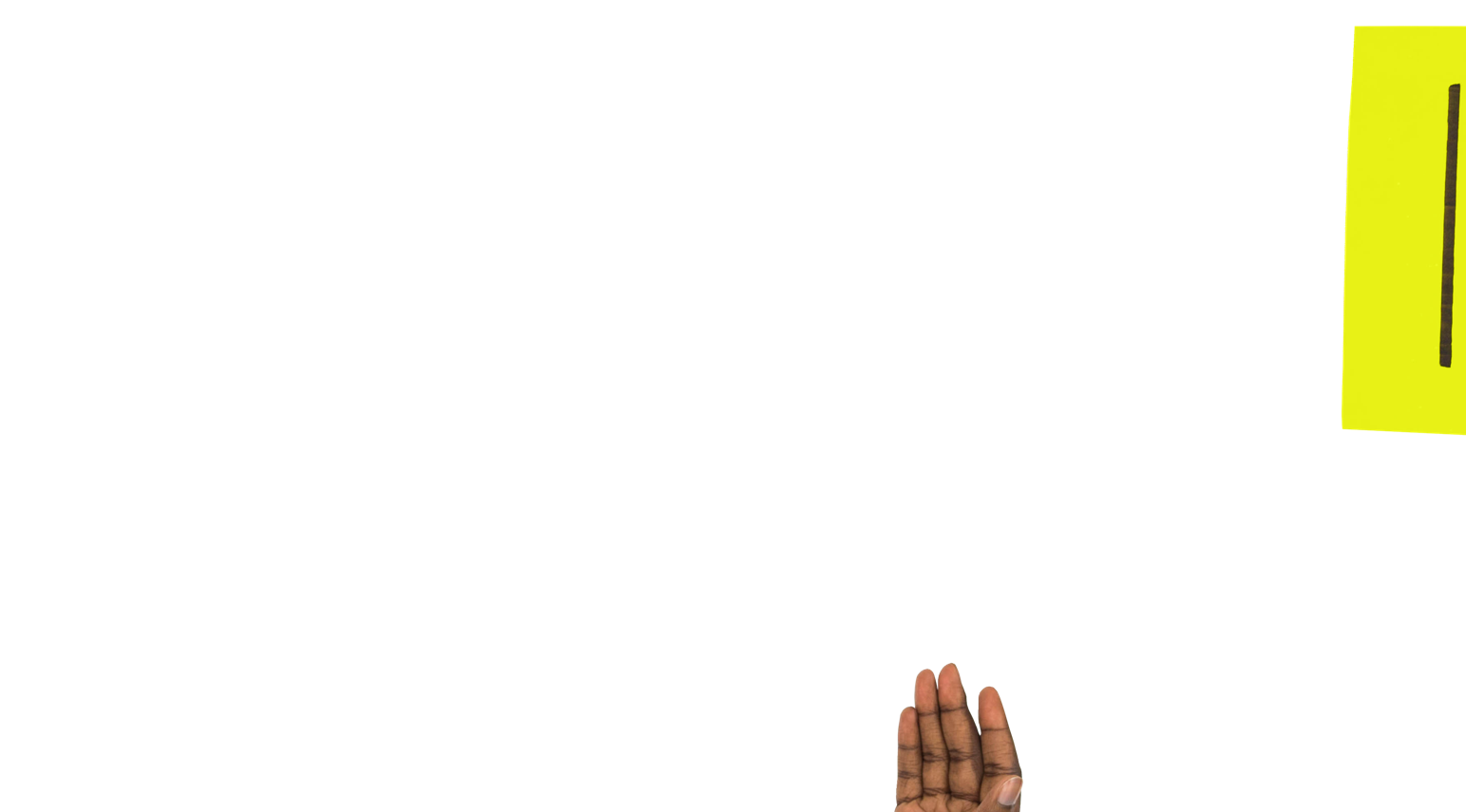 Two hands passing a piece of paper with writing on it