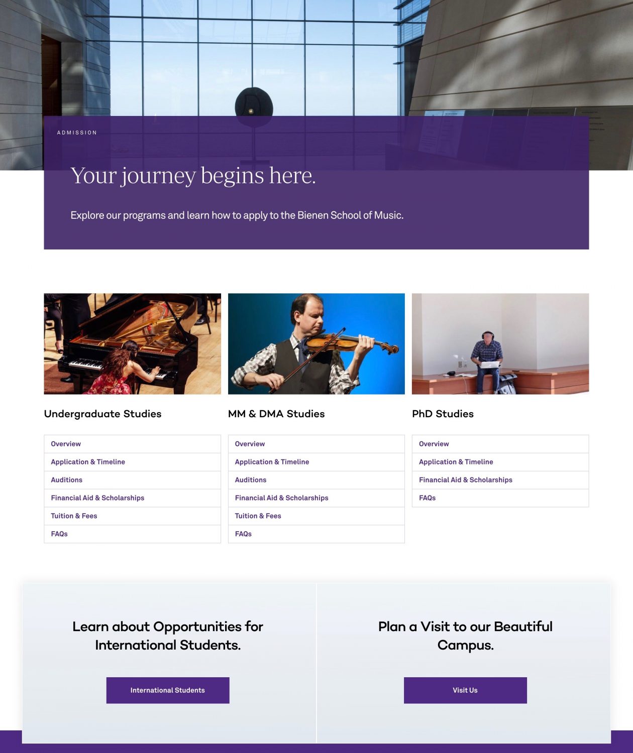 Bienen School of Music admission landing page