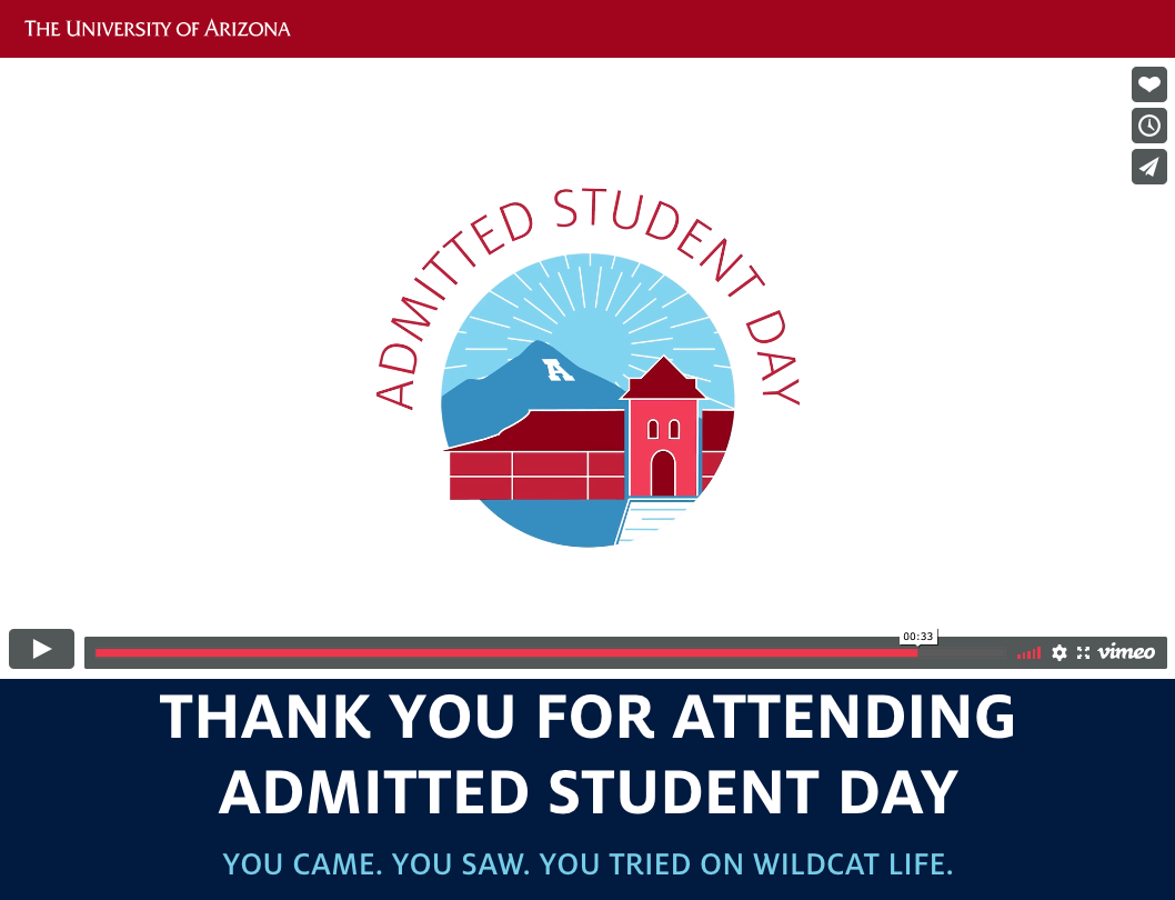 Arizona's admitted students day video that says 'admitted student day
