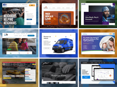 A collage of homepage for a variety of websites.