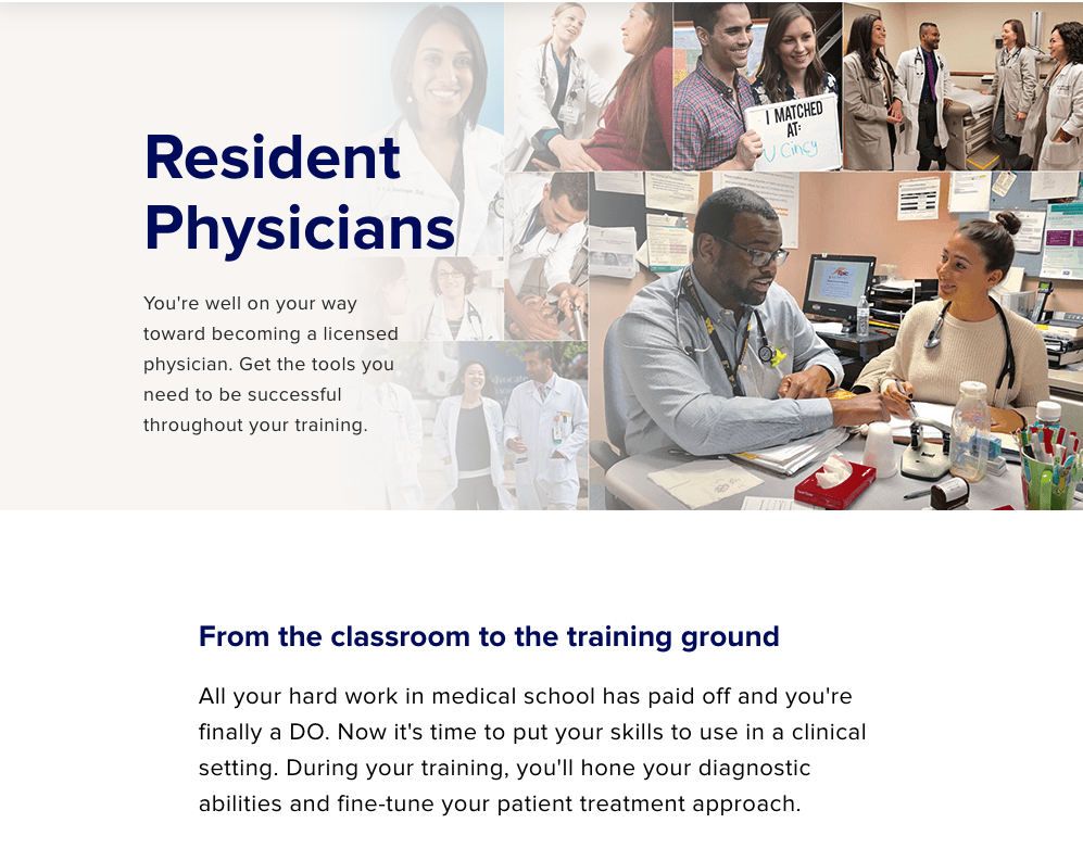 Screenshot from the American Osteopathic Association information portal of the resident physician 