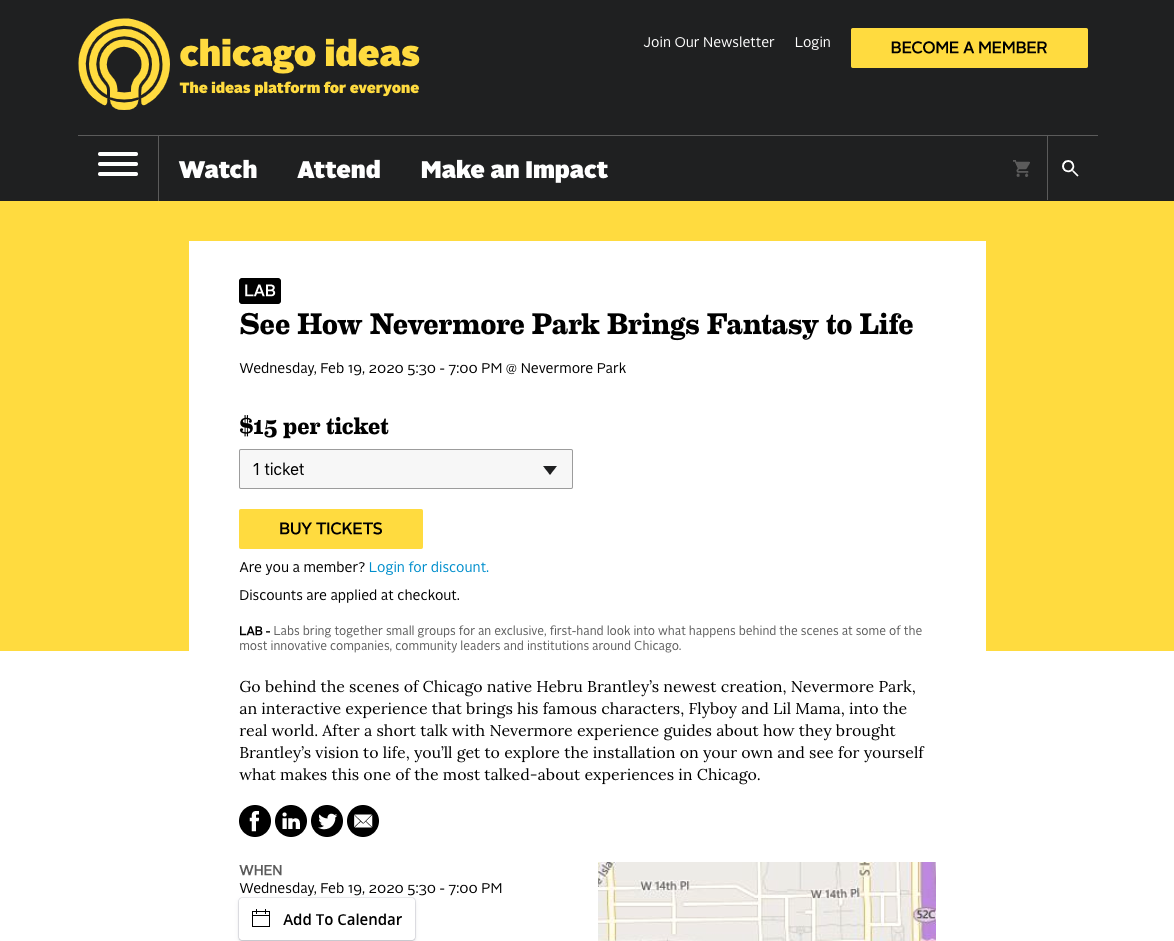 chicago ideas week nevermore park landing page