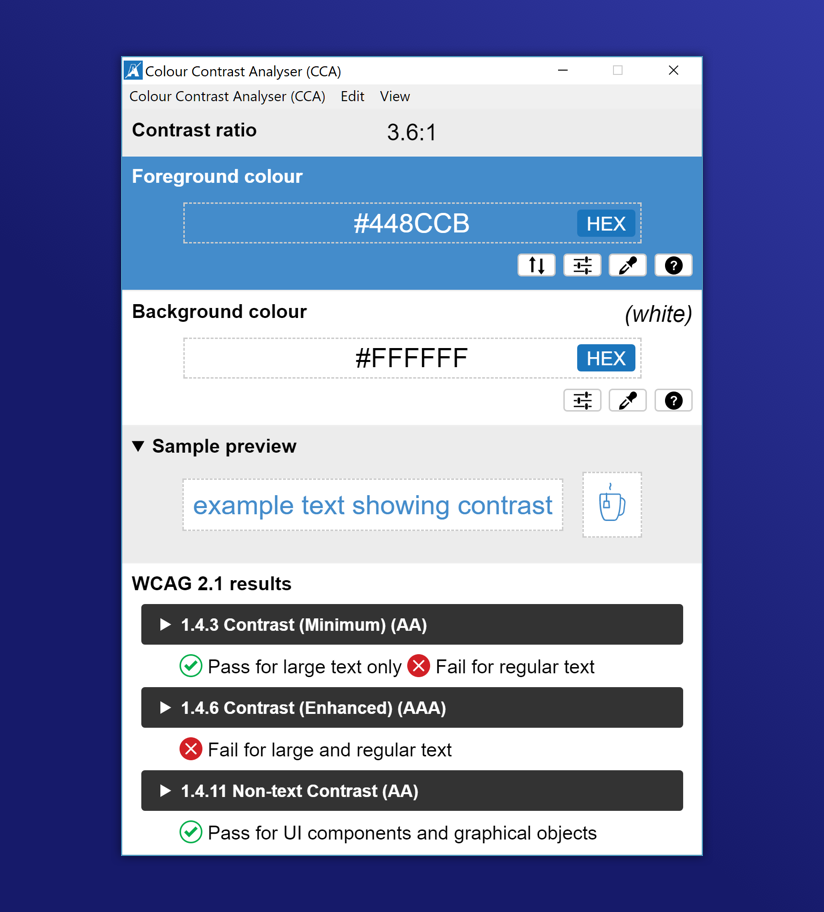 colour contrast analyser multi screen