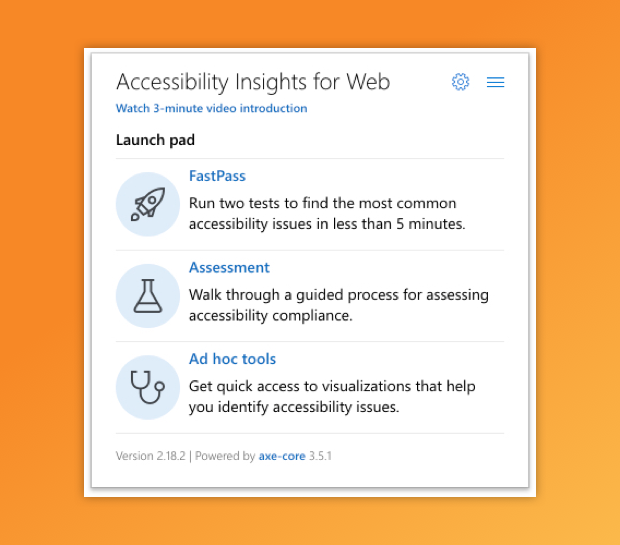 Opening screen for AIW’s accessibility checks