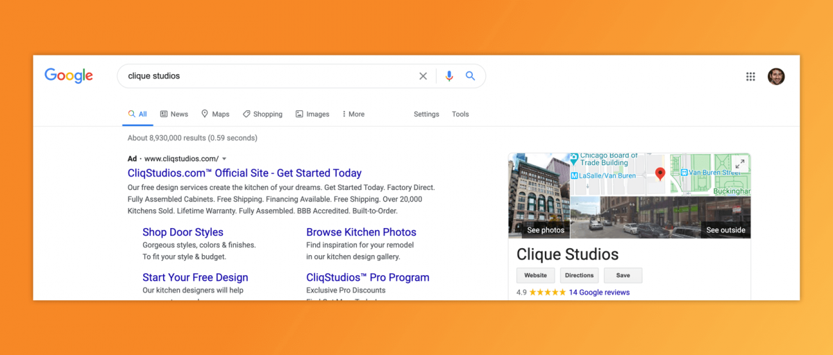 A screenshot of the Google results page for the term Clique Studios