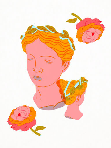 print image of a woman and flowers