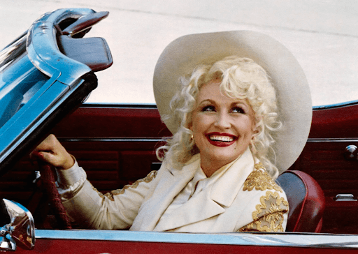 Dolly Parton in a car