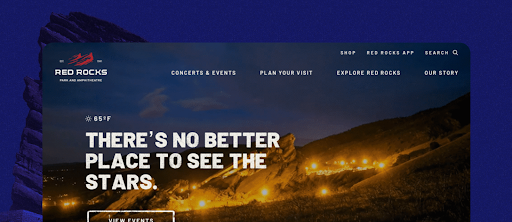 A screenshot of Red Rock Amphitheater's Homepage 